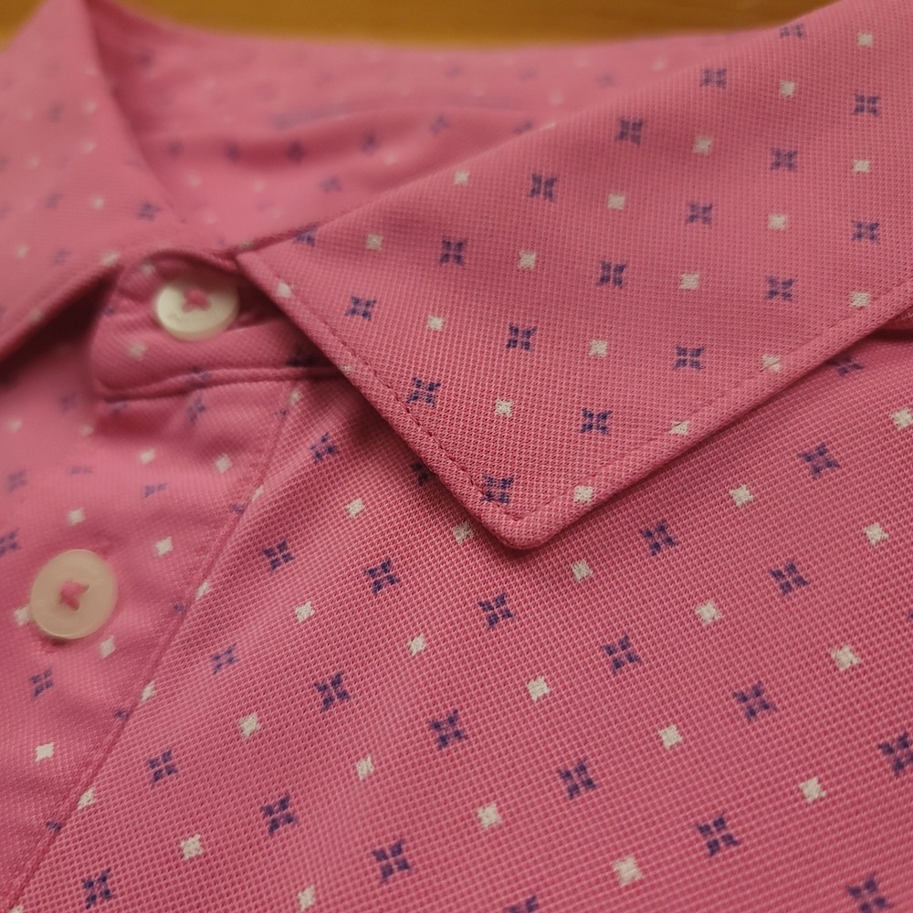 Johnnie O Mens Pink Geometric Print Short Sleeve Polo Shirt Golf Casual